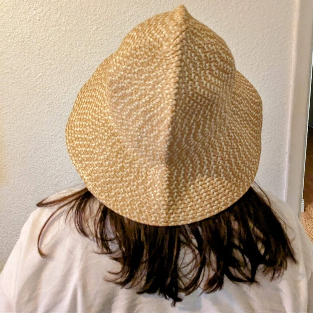 Sun Hat Tan and Cream W/Gold Thread Foldable